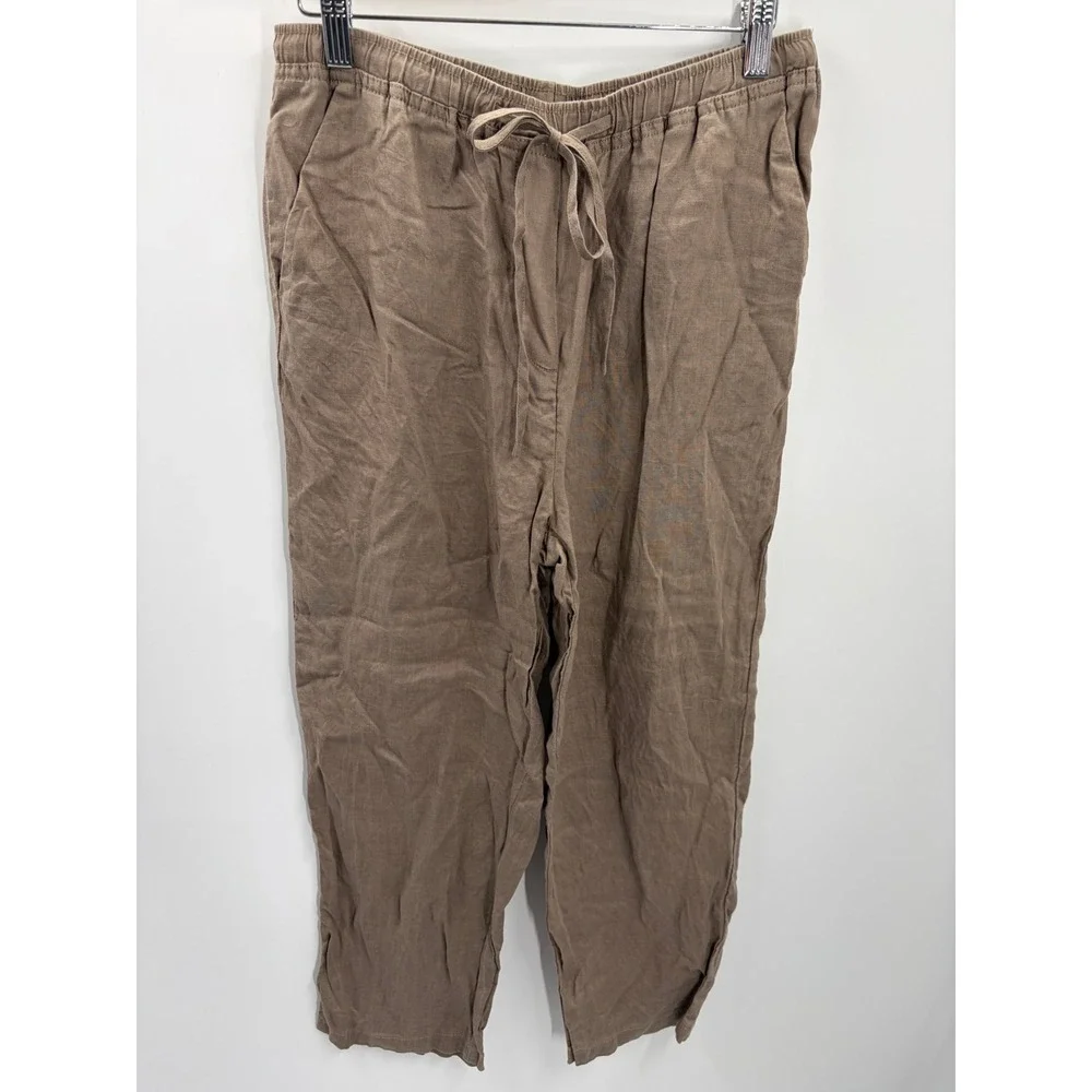 Mango MNG Women Medium Brown Linen Blend Drawstring Waist Trousers Size S NWT